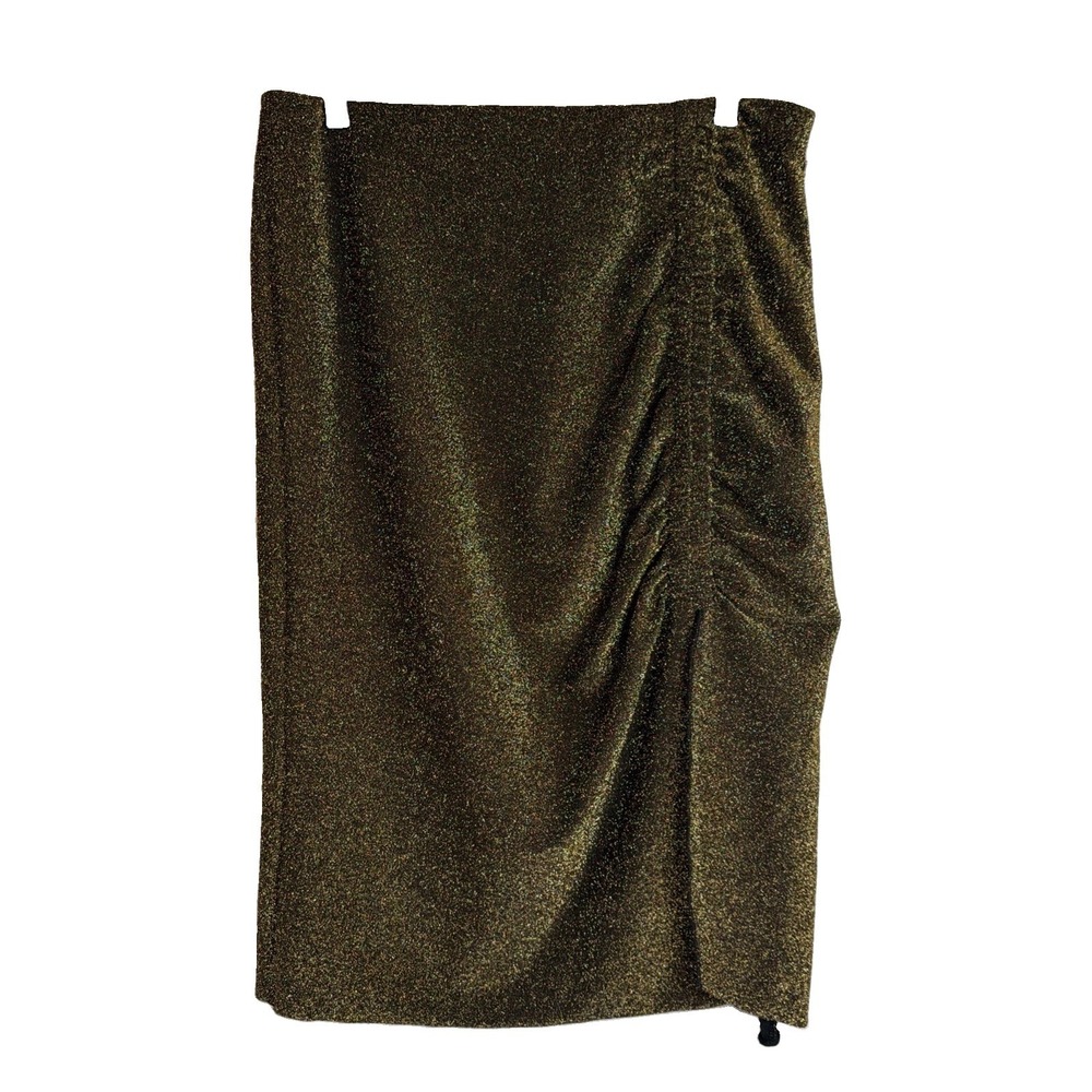 Originality Black gold shimmer midi skirt with slit ruched Bodycon Size XL